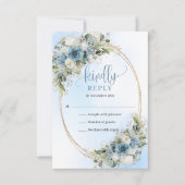 Romantic Blue Floral Gold Frame Wedding RSVP Card (正面)
