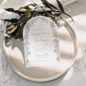 Romantic Blue Floral Monogram All in One Wedding 招待状