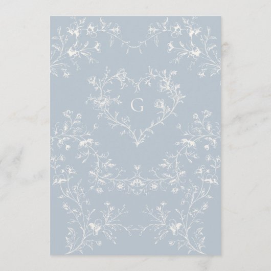 Romantic Blue Floral Monogram Wedding 招待状 (裏面)