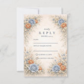 Romantic Blue Floral Wedding 出欠カード (正面)