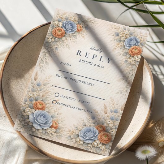 Romantic Blue Floral Wedding 出欠カード
