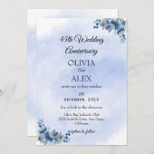 Romantic Blue Floral Wedding Anniversary 招待状 (正面/裏面)