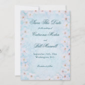 Romantic Blue Floral Wedding Save The Date Card 招待状 (正面)