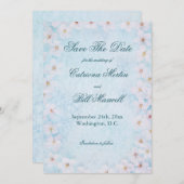 Romantic Blue Floral Wedding Save The Date Card 招待状 (正面/裏面)