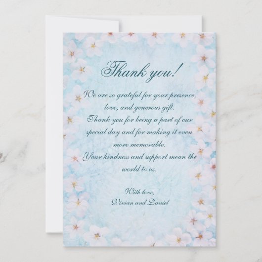 Romantic Blue Floral Wedding Thank You Card サンキューカード (正面)