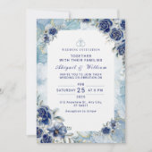 Romantic Blue Flower Floral Wedding Invitation 招待状 (正面)