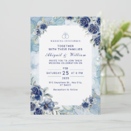 Romantic Blue Flower Floral Wedding Invitation 招待状
