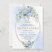 Romantic Blue Flowers Gold 15th Birthday Invite 招待状 (正面)