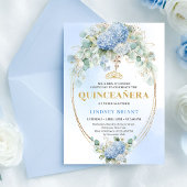 Romantic Blue Flowers Gold 15th Birthday Invite 招待状