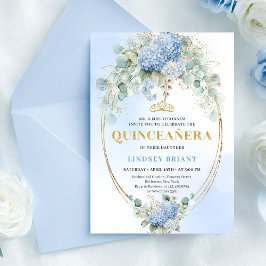 Romantic Blue Flowers Gold 15th Birthday Invite 招待状