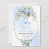Romantic Blue Hydrangea Baby Shower Gold Invitatio 招待状 (正面)