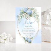 Romantic Blue Hydrangea Baby Shower Gold Invitatio 招待状
