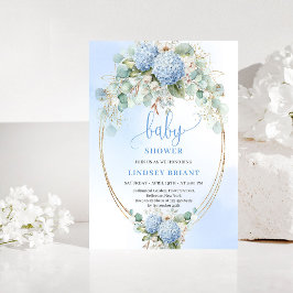Romantic Blue Hydrangea Baby Shower Gold Invitatio 招待状