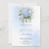 Romantic Blue Hydrangea Eucalyptus Wedding Invite 招待状 (正面)