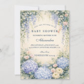 Romantic Blue Hydrangea Garden Baby Shower 招待状 (正面)