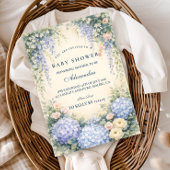 Romantic Blue Hydrangea Garden Baby Shower 招待状