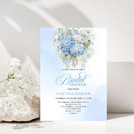 Romantic Blue Hydrangea Gold Floral Bridal Shower 招待状