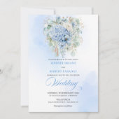Romantic Blue Hydrangea Gold Frame Wedding Invite 招待状 (正面)