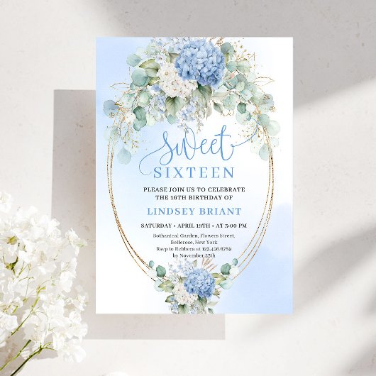 Romantic Blue Hydrangea Sweet Sixteen Invitation 招待状