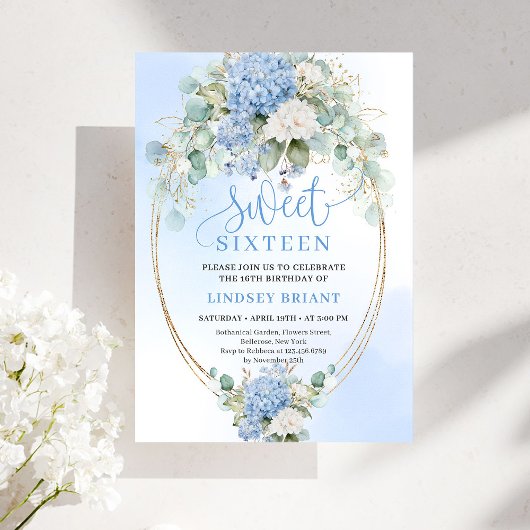 Romantic Blue Hydrangea Sweet Sixteen Invitation 招待状