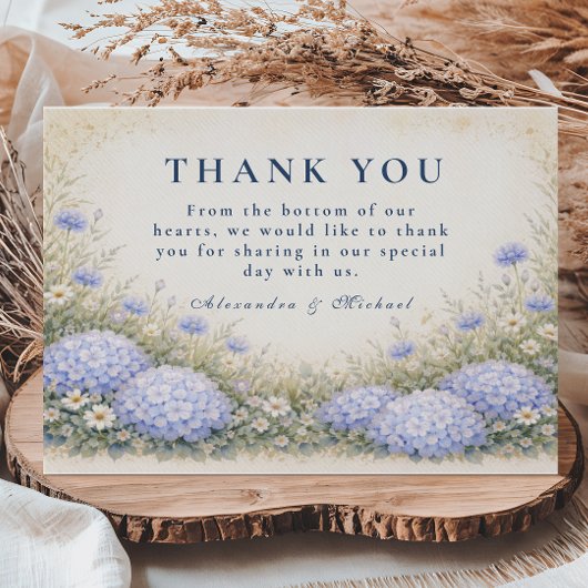Romantic Blue Hydrangea Wedding サンキューカード