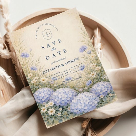 Romantic Blue Hydrangea Wedding セーブザデート