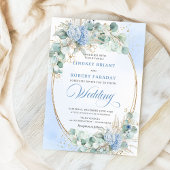 Romantic Blue Hydrangea Wheat Botanical Wedding  招待状