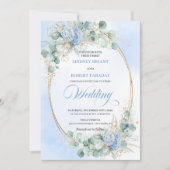 Romantic Blue Hydrangea Wheat Botanical Wedding  招待状 (正面)