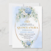 Romantic Blue Hydrangeas Gold Quinceañera Invites 招待状 (正面)