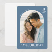Romantic Blue Minimalist Photo セーブザデート (正面/裏面)