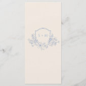 Romantic Blue Monogram Crest Floral Wedding Menu メニュー (裏面)