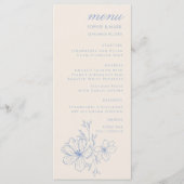 Romantic Blue Monogram Crest Floral Wedding Menu メニュー (正面)