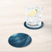 Romantic Blue Moonlit Beach Custom Names Wedding ラウンドペーパーコースター (インサイチュ)