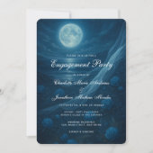 Romantic Blue Moonlit Beach Engagement Party 招待状 (正面)