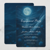 Romantic Blue Moonlit Beach Engagement Party 招待状 (正面/裏面)