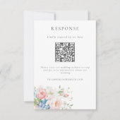 Romantic Blue & Pink Pastel Floral QR Code Wedding 出欠カード (正面)