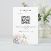 Romantic Blue & Pink Pastel Floral QR Code Wedding 出欠カード (スタンド正面)