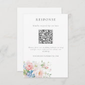 Romantic Blue & Pink Pastel Floral QR Code Wedding 出欠カード (正面/裏面)