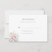 Romantic Blue & Pink Pastel Floral Wedding 出欠カード (正面)