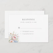 Romantic Blue & Pink Pastel Floral Wedding 出欠カード (正面/裏面)