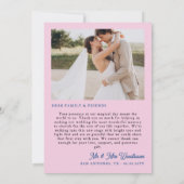 Romantic Blue Pink Rose Illustration Photo Wedding サンキューカード (裏面)