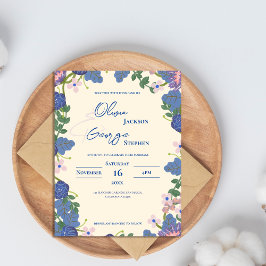 Romantic Blue & Purple Floral Wedding Invitation ポストカード