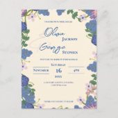 Romantic Blue & Purple Floral Wedding Invitation ポストカード (正面)