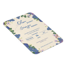 Romantic Blue Purple Floral Wedding Invitation マグネット