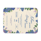 Romantic Blue Purple Floral Wedding Invitation マグネット (横)