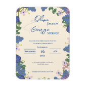 Romantic Blue Purple Floral Wedding Invitation マグネット (縦)