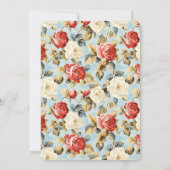 Romantic Blue Red Cream Roses Floral Wedding 招待状 (裏面)