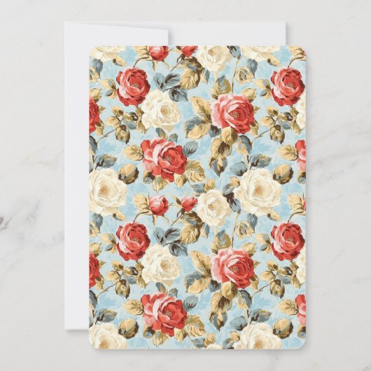 Romantic Blue Red Cream Roses Floral Wedding 招待状 (裏面)