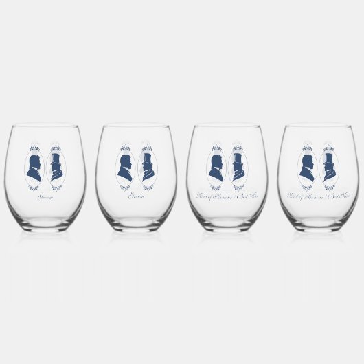 Romantic Blue Regency Gay Botanical Silhouette  ステムなしワイングラス (正面)