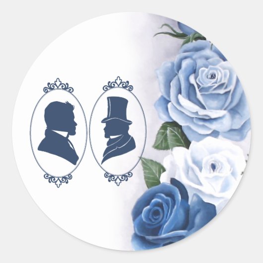 Romantic Blue Regency Gay Botanical Silhouette  ラウンドシール (正面)